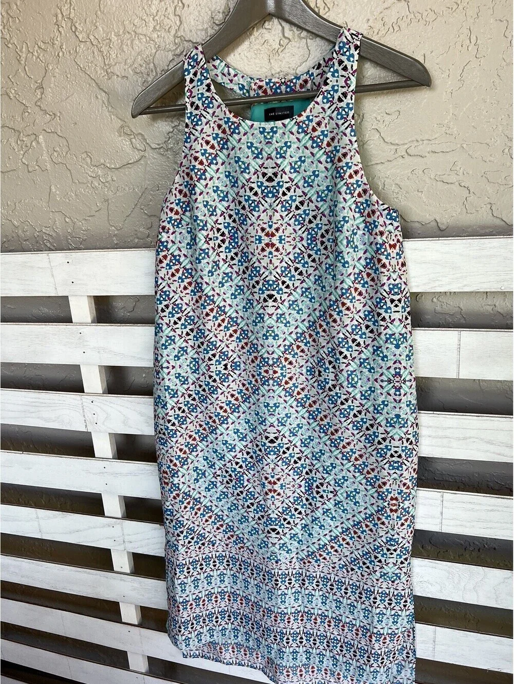 The Limited Halter Dress Extra Small Blue Red Maxi Sleeveless Geometric Women's